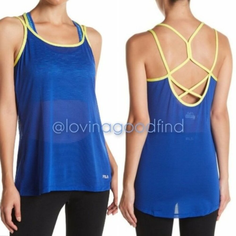 Fila Shine Singlet Blue Yellow Tank NWT sz L